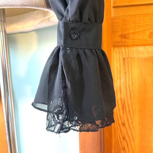 Gothic Victorian EGL Broody Afternoons High Neck Lace Sleeve Shirt S - Picture 8 of 8